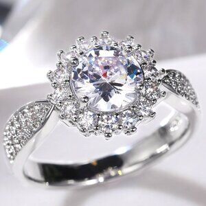 💍925 SILVER MOISSANITE SUN FLOWER WEDDING/ENGAGEMENT RING WOMEN, K754